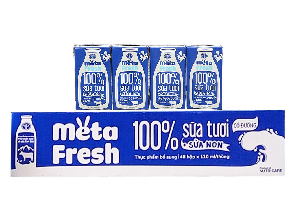 Thùng 48 hộp sữa tươi tiệt trùng Meta Fresh có đường 110ml